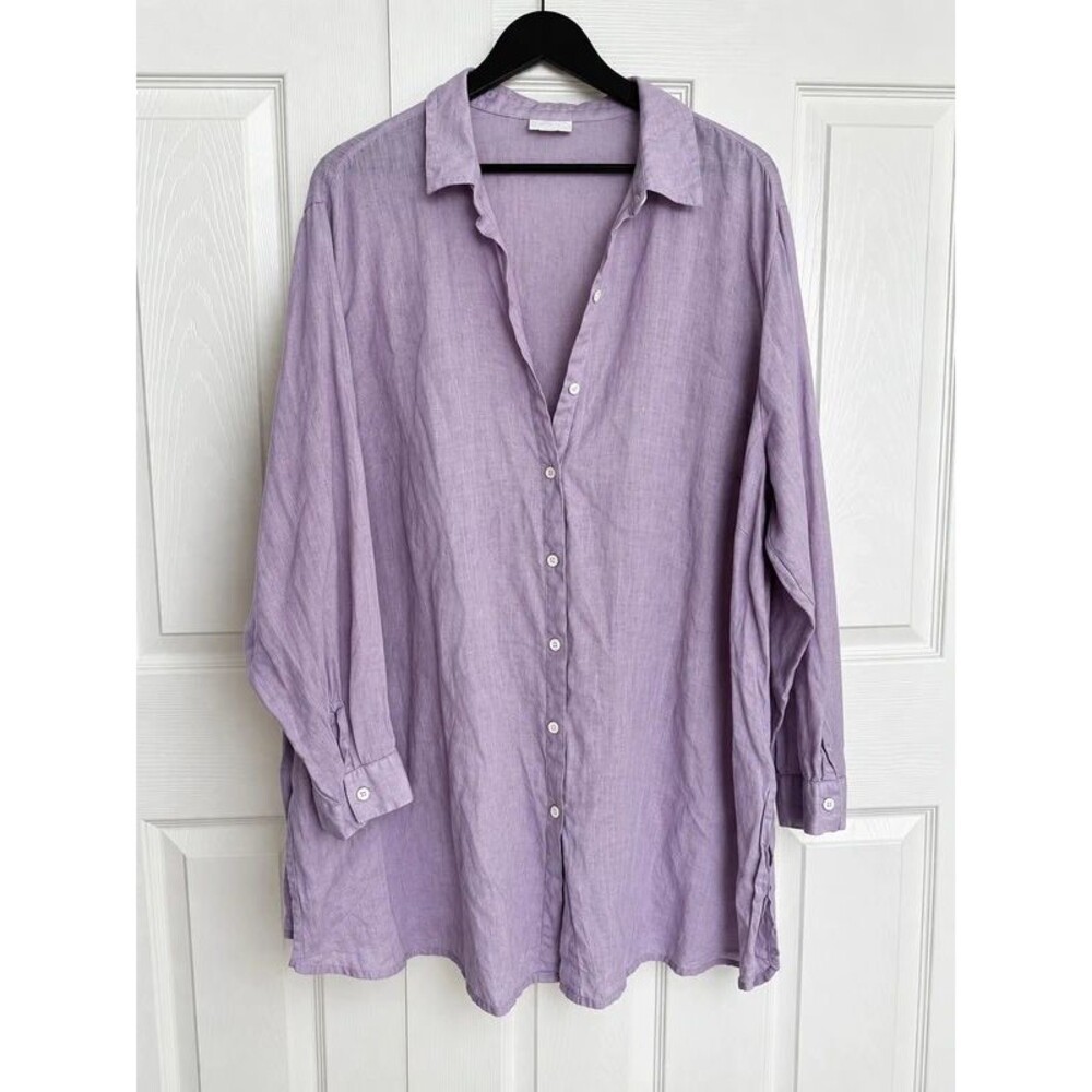 J.Jill Love Linen 100% Linen Button-Down Tunic Shirt Lavender Purple 3X